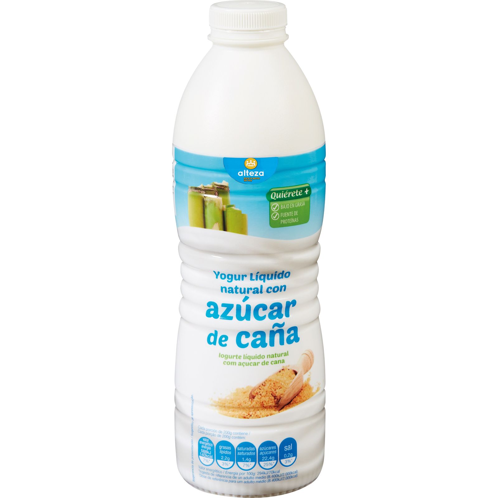 yogur líquido natural con azúcar moreno de caña