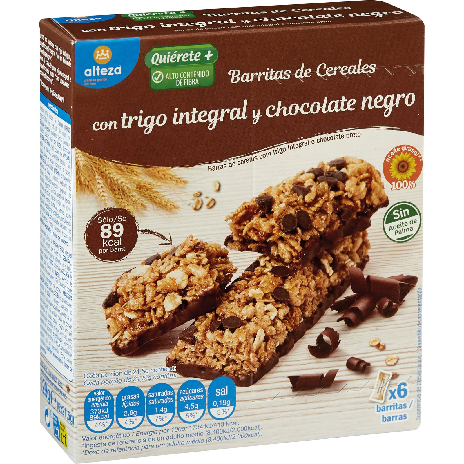 Hacendado Barrita cereales arroz y trigo integral chocolate leche linea v  Caja 6 ud (120 g)