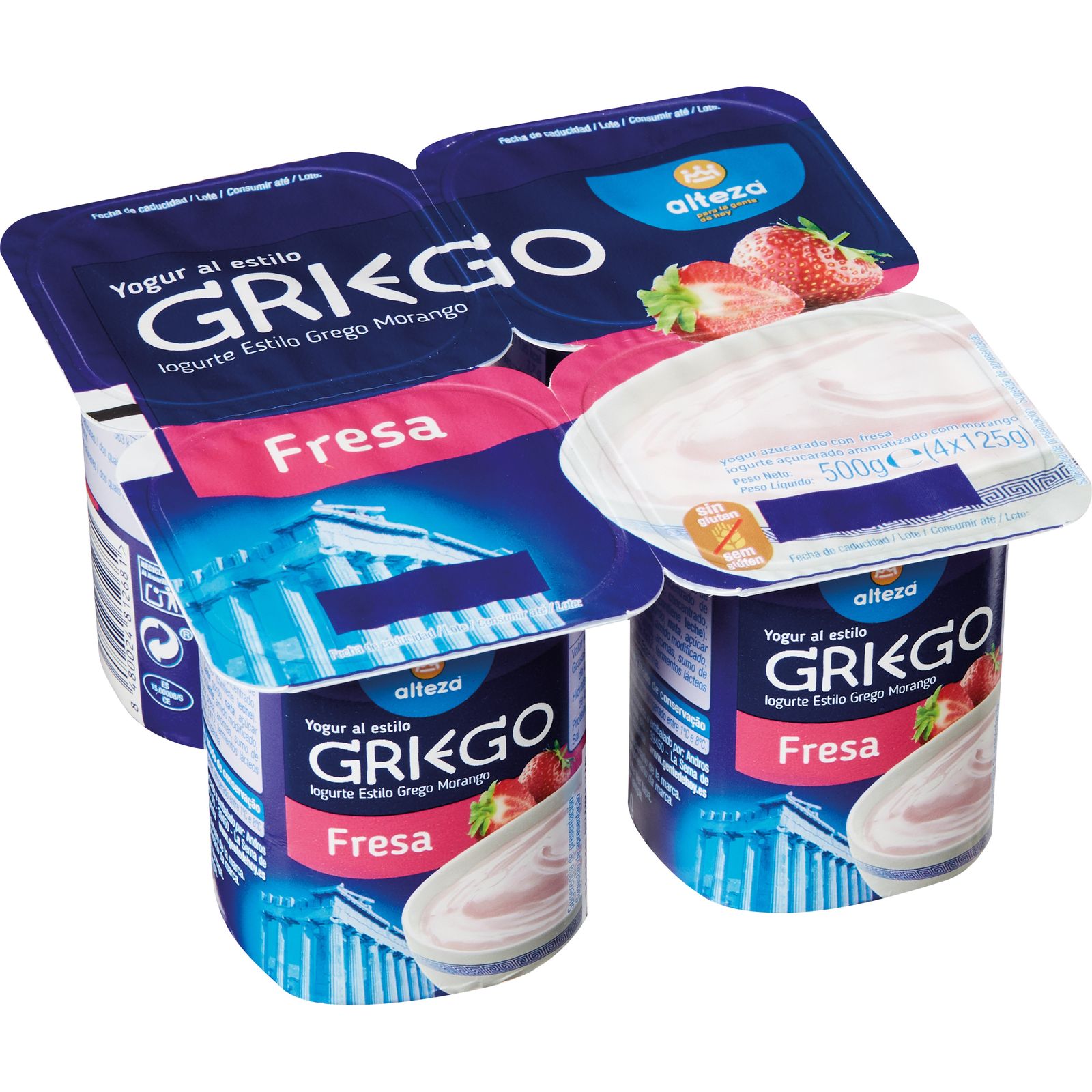yogur griego con fresas sin gluten pack 4